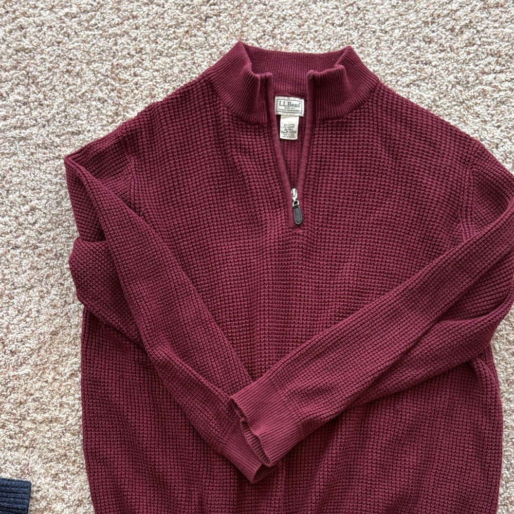 L.L. Bean Maroon Waffle Knit Pullover
